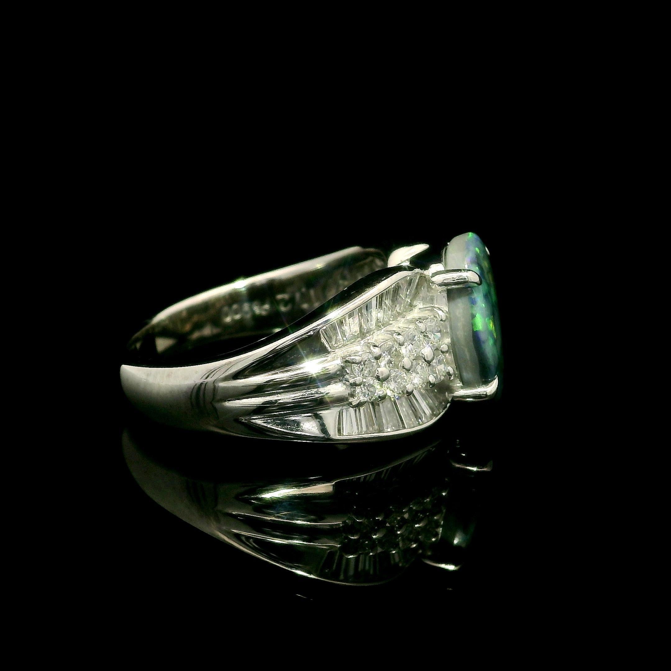 Platinum GIA 2.72ctw Mosaic Black Opal w/ Diamond Sided Cocktail Statement Ring For Sale 5