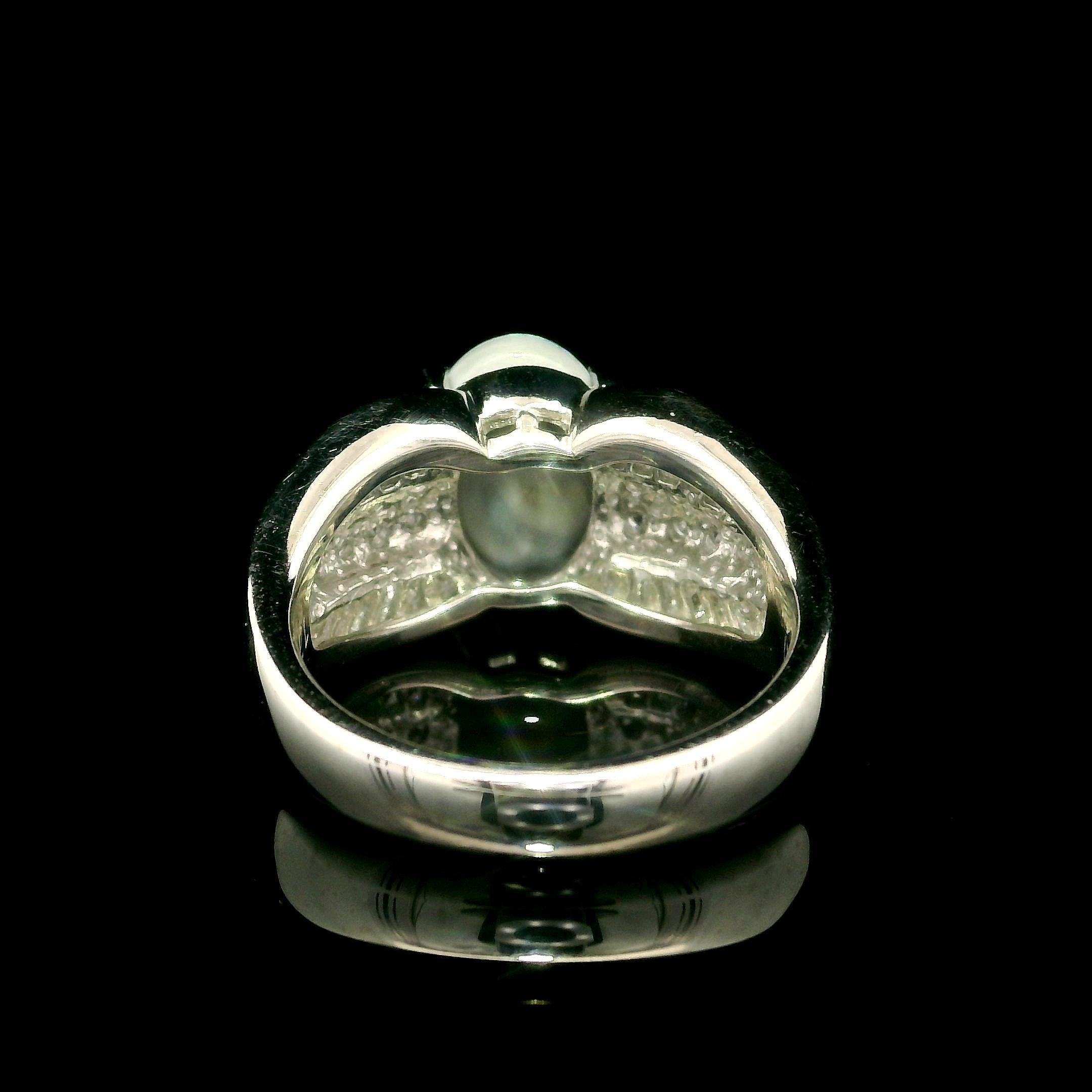 Platinum GIA 2.72ctw Mosaic Black Opal w/ Diamond Sided Cocktail Statement Ring For Sale 6