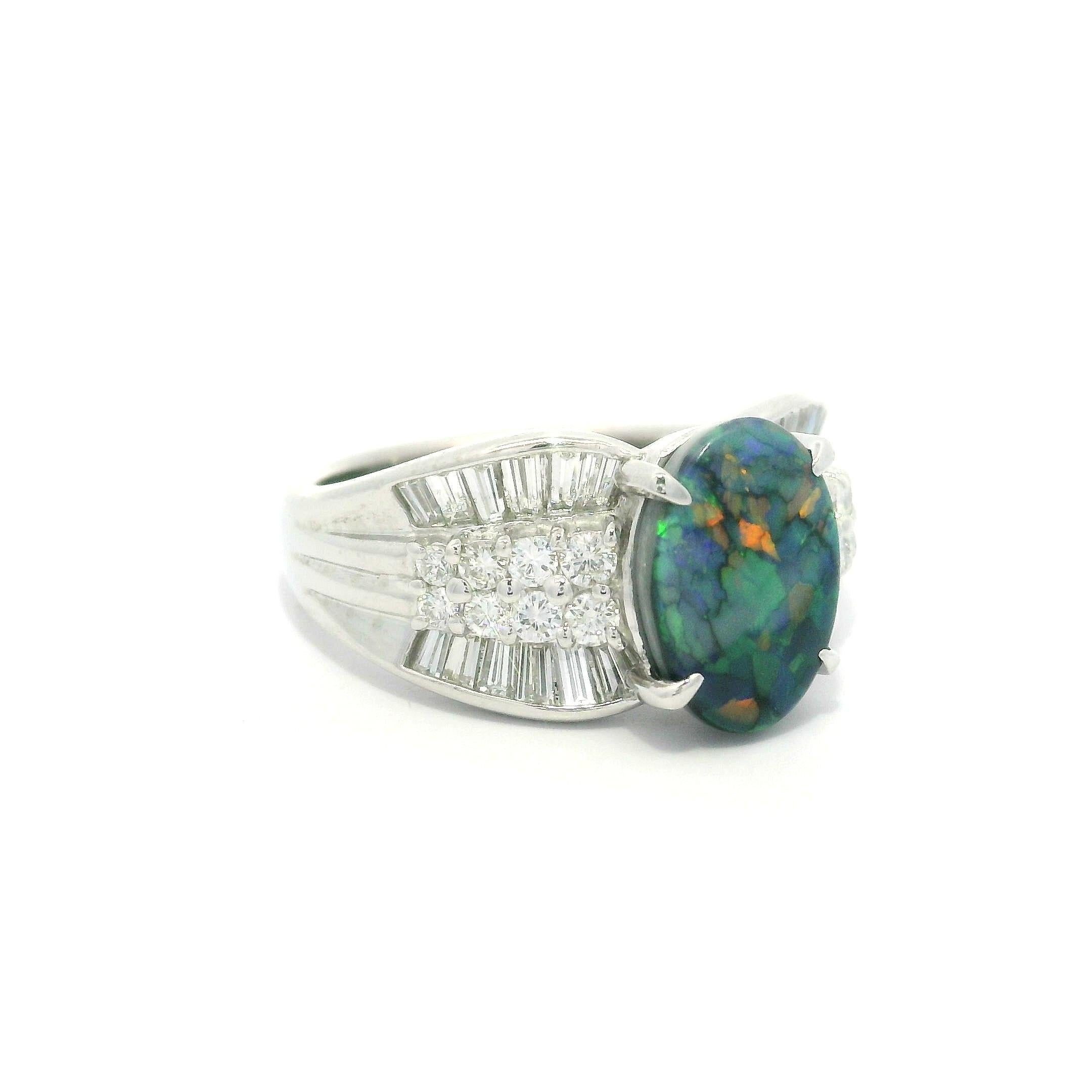 Platinum GIA 2.72ctw Mosaic Black Opal w/ Diamond Sided Cocktail Statement Ring For Sale 8