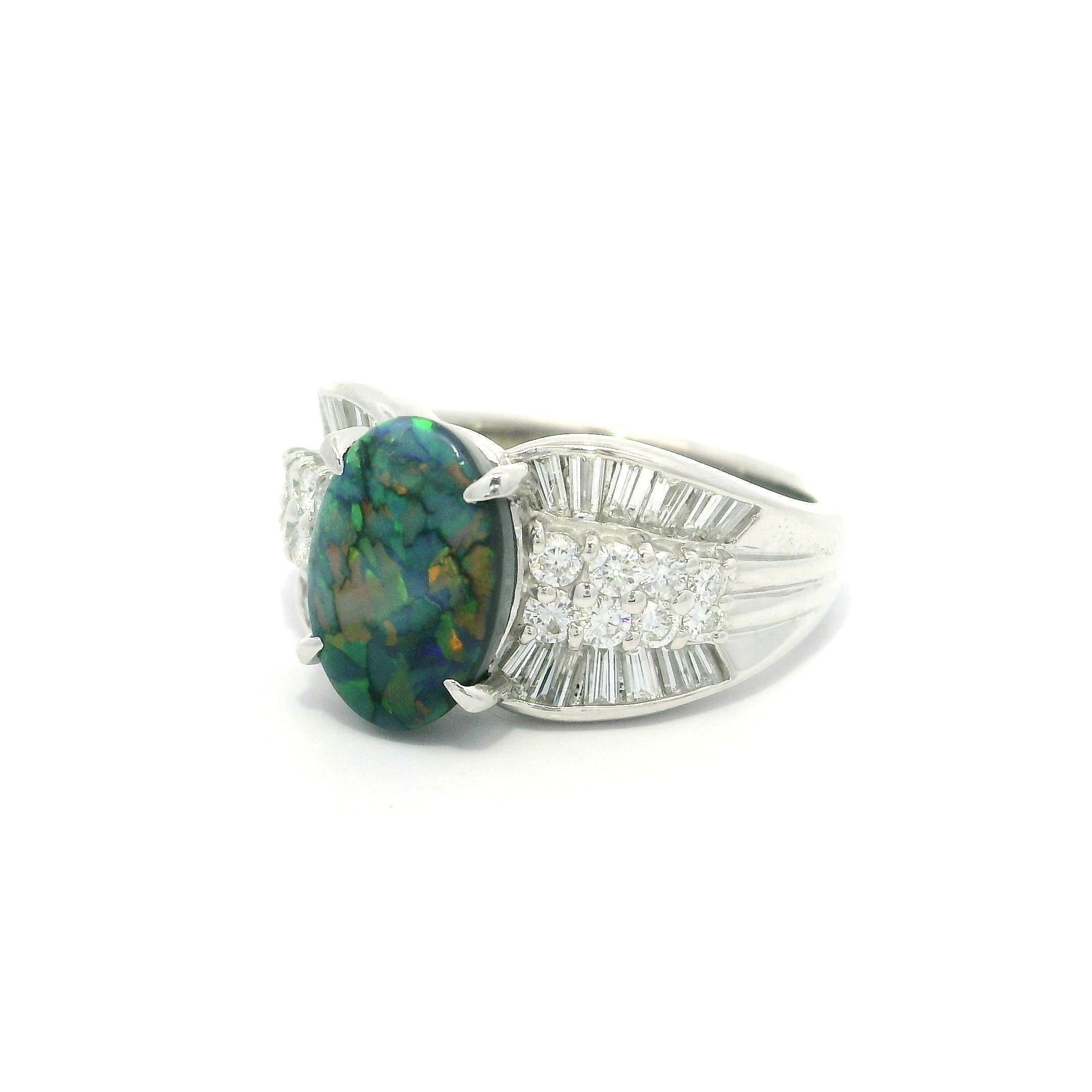 Platinum GIA 2.72ctw Mosaic Black Opal w/ Diamond Sided Cocktail Statement Ring For Sale 9