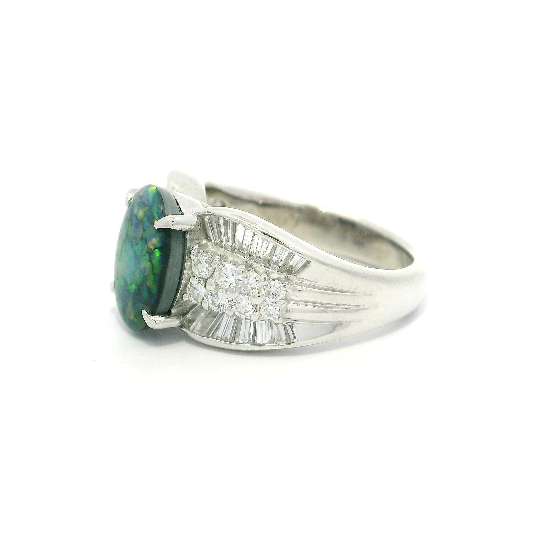 Platinum GIA 2.72ctw Mosaic Black Opal w/ Diamond Sided Cocktail Statement Ring For Sale 10