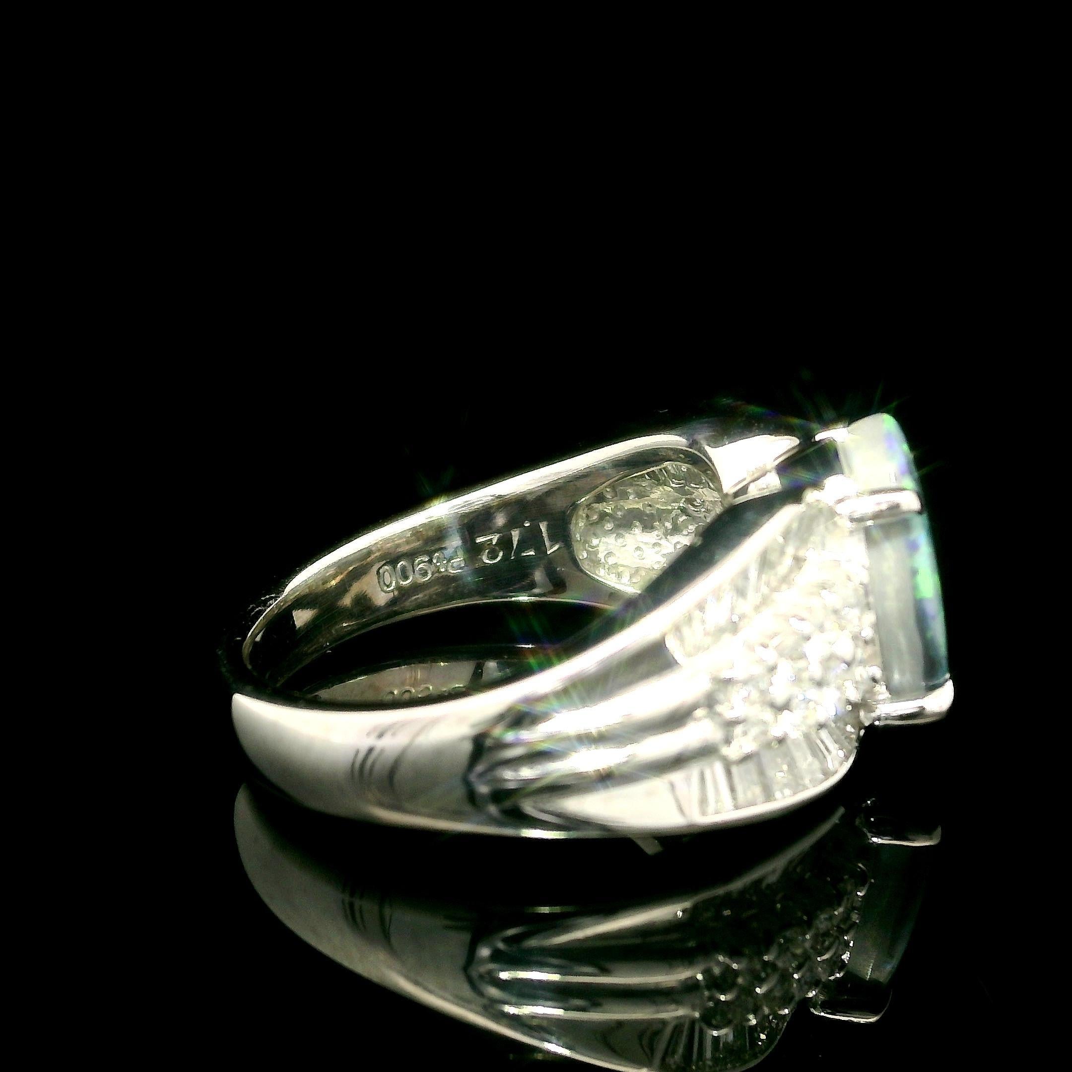 Cabochon Platinum GIA 2.72ctw Mosaic Black Opal w/ Diamond Sided Cocktail Statement Ring For Sale