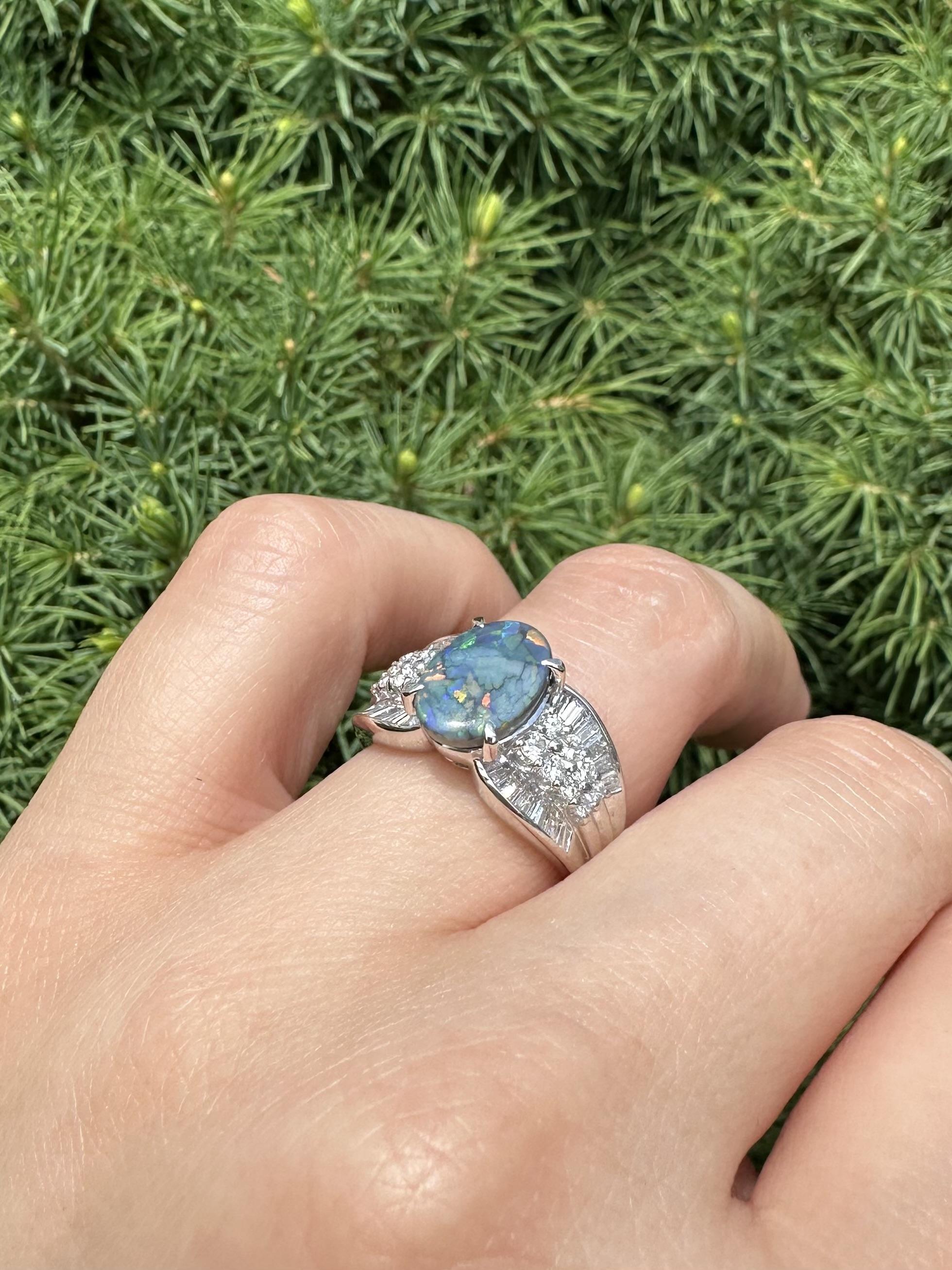 Women's Platinum GIA 2.72ctw Mosaic Black Opal w/ Diamond Sided Cocktail Statement Ring For Sale