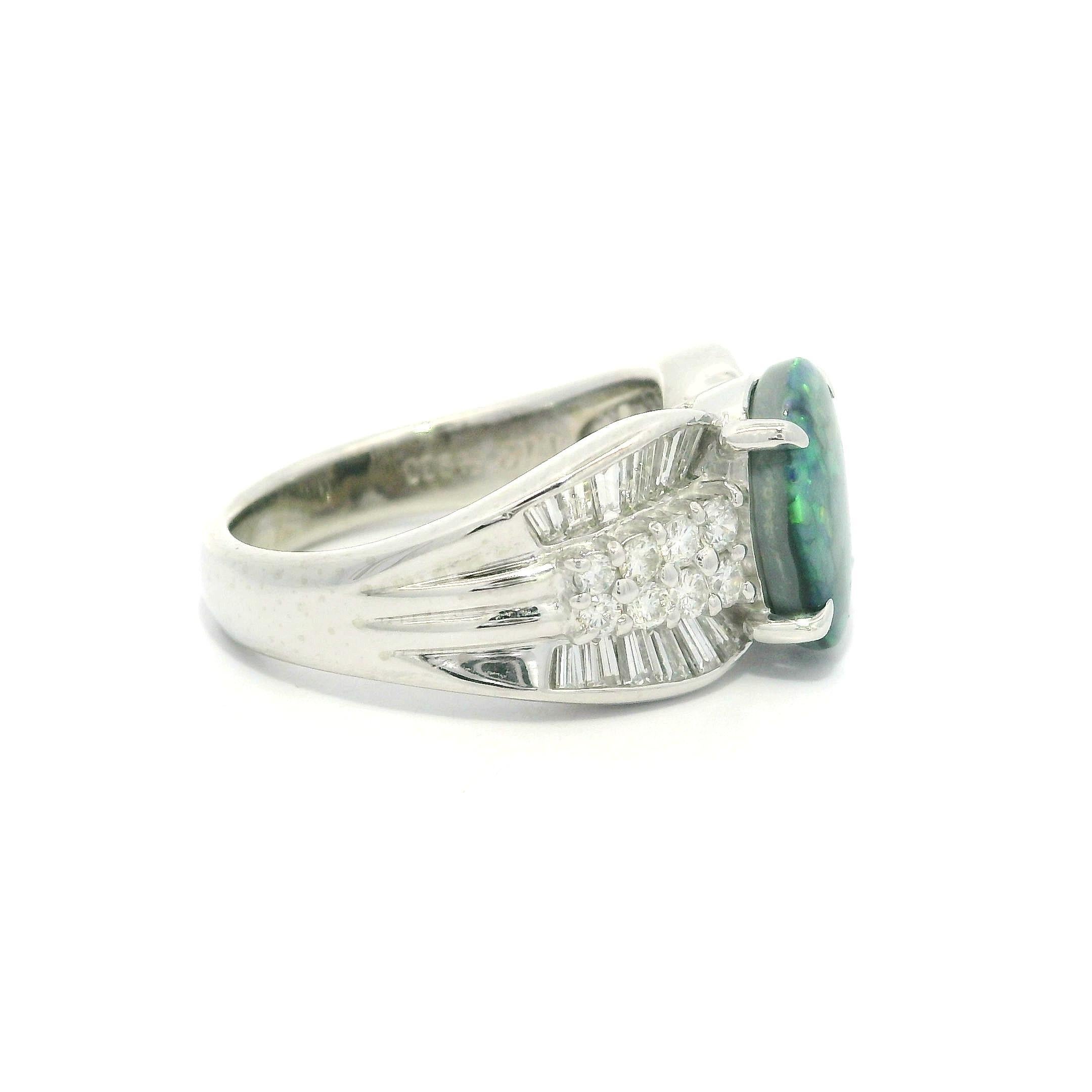 Platinum GIA 2.72ctw Mosaic Black Opal w/ Diamond Sided Cocktail Statement Ring For Sale 1