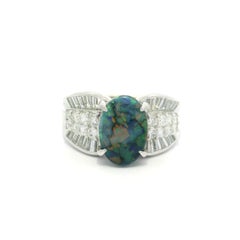 Platinum GIA 2.72ctw Mosaic Black Opal w/ Diamond Sided Cocktail Statement Ring
