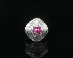 Platinum GIA 2.77ctw Ceylon Vivid Pink Sapphire Diamond Wavy Ballerina Ring