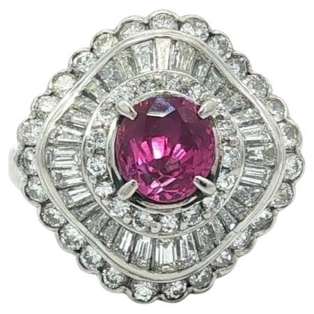 Platinum GIA 2.77ctw Ceylon Vivid Pink Sapphire Diamond Wavy Ballerina Ring