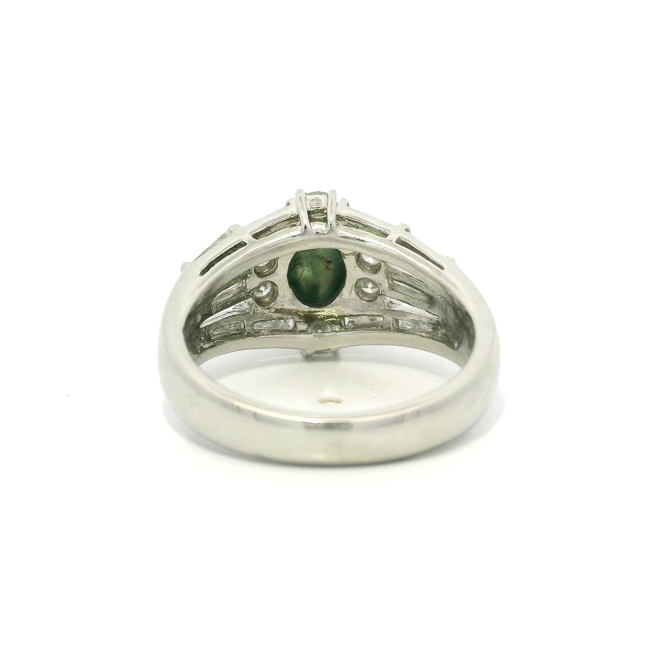 Platinum GIA 2.78ctw Cat's Eye Alexandrite Baguette Diamond Stack Look Ring For Sale 9