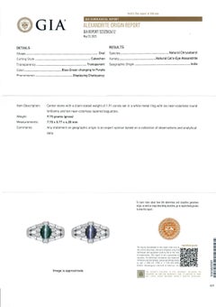 Platinum GIA 2.78ctw Cat's Eye Alexandrite Baguette Diamond Stack Look Ring