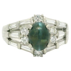 Platinum GIA 2.78ctw Cat's Eye Alexandrite Baguette Diamond Stack Look Ring