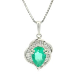 Platinum GIA 2.78ctw Pear Colombian F1 Emerald & Diamond Pendant Necklace