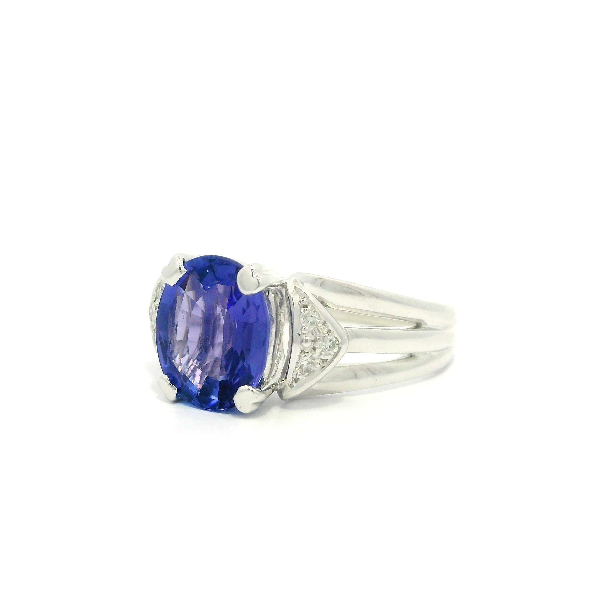 Platin GIA 2,81ctw Oval Tansanit w / Diamant Seiten Split Shank Cocktail Ring im Angebot 7