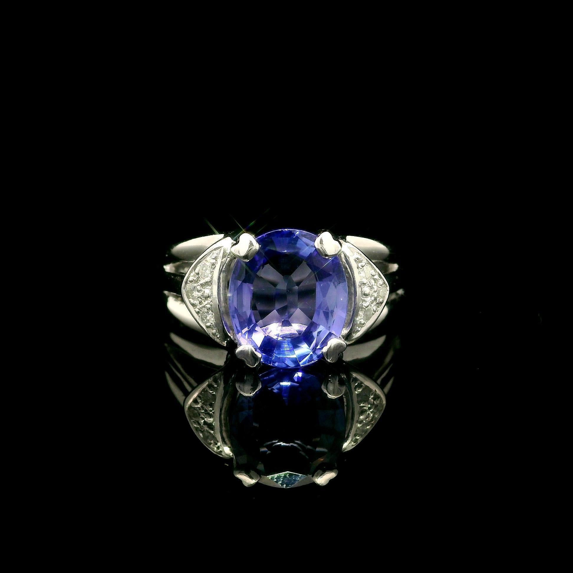 Platin GIA 2,81ctw Oval Tansanit w / Diamant Seiten Split Shank Cocktail Ring im Angebot 9