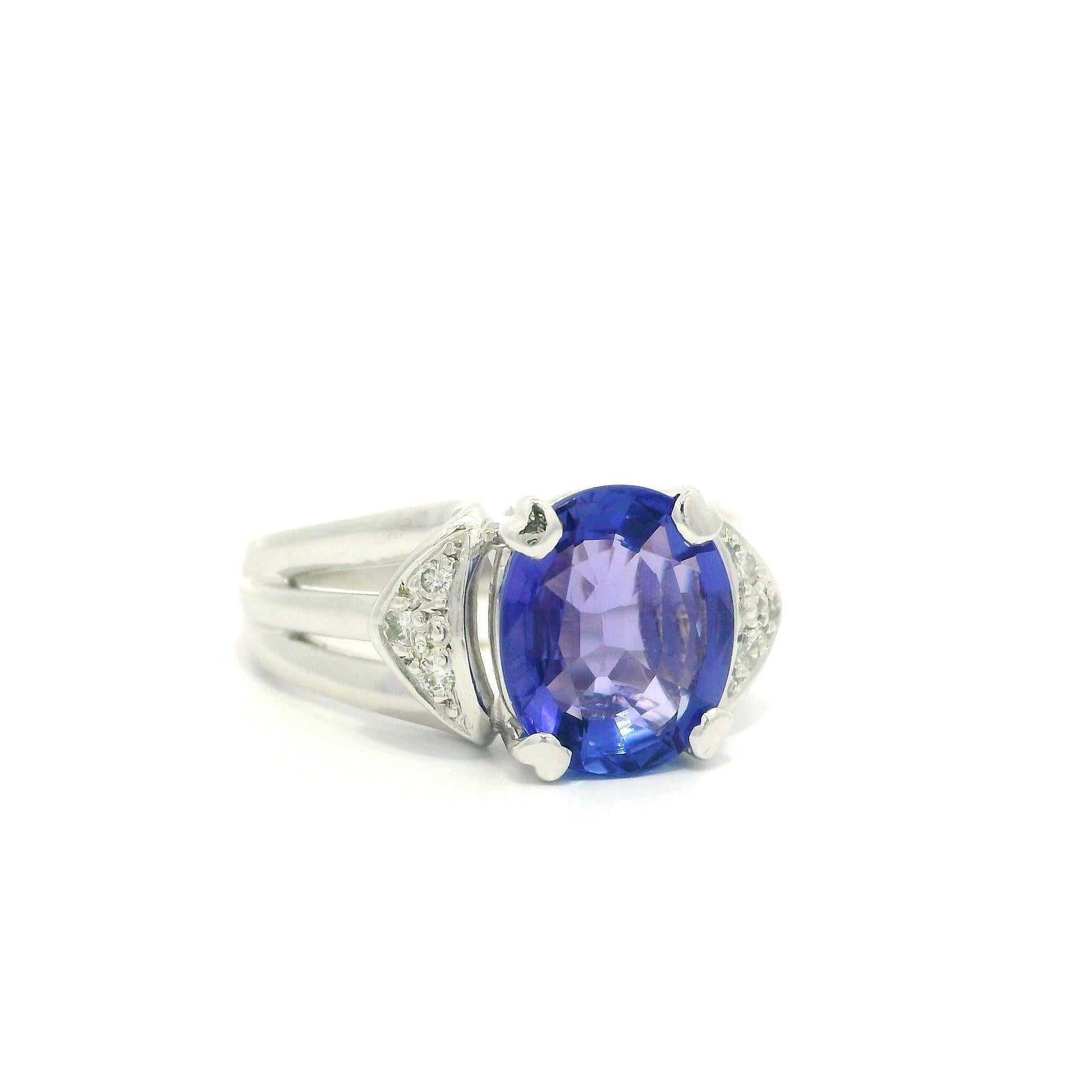 Platin GIA 2,81ctw Oval Tansanit w / Diamant Seiten Split Shank Cocktail Ring im Angebot 10