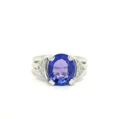 Platinum GIA 2.81ctw Oval Tanzanite w/ Diamond Sides Split Shank Cocktail Ring
