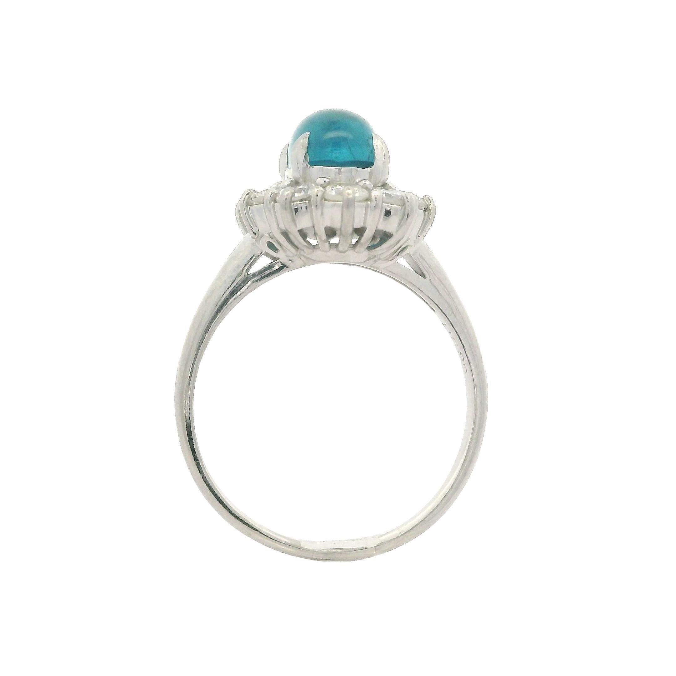 Platinum GIA 2.87ctw Oval Cabochon Brazilian Paraiba Tourmaline & Diamond Ring For Sale 7