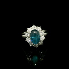 Platinum GIA 2.87ctw Oval Cabochon Brazilian Paraiba Tourmaline & Diamond Ring