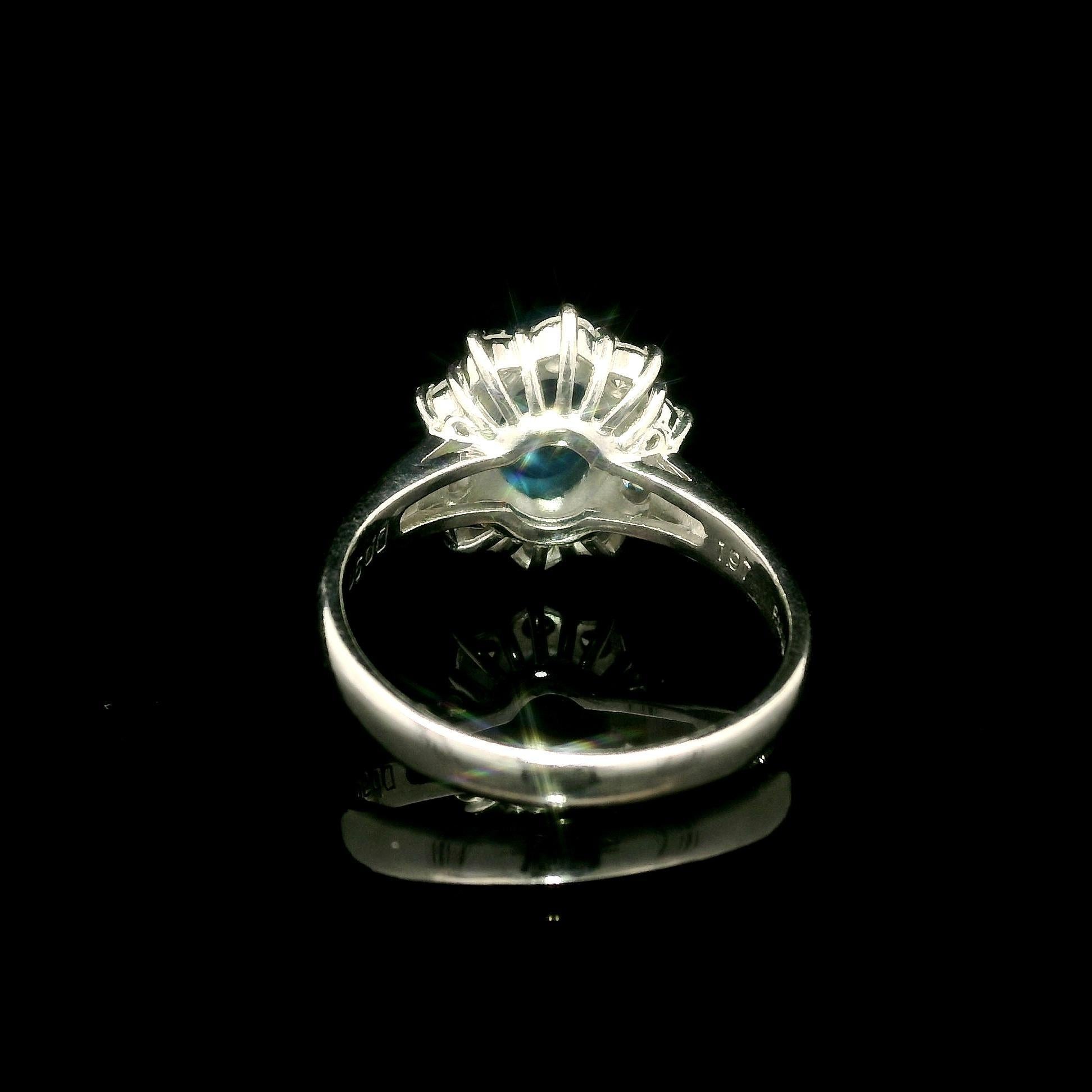 Women's Platinum GIA 2.87ctw Oval Cabochon Brazilian Paraiba Tourmaline & Diamond Ring For Sale