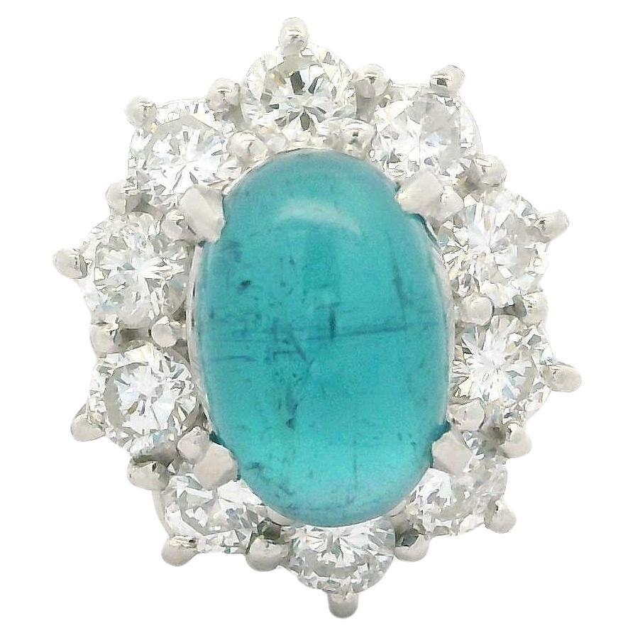 Platinum GIA 2.87ctw Oval Cabochon Brazilian Paraiba Tourmaline & Diamond Ring