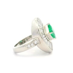 Platinum GIA 2.89ctw Colombian Emerald & Diamond Oval Ballerina Cocktail Ring