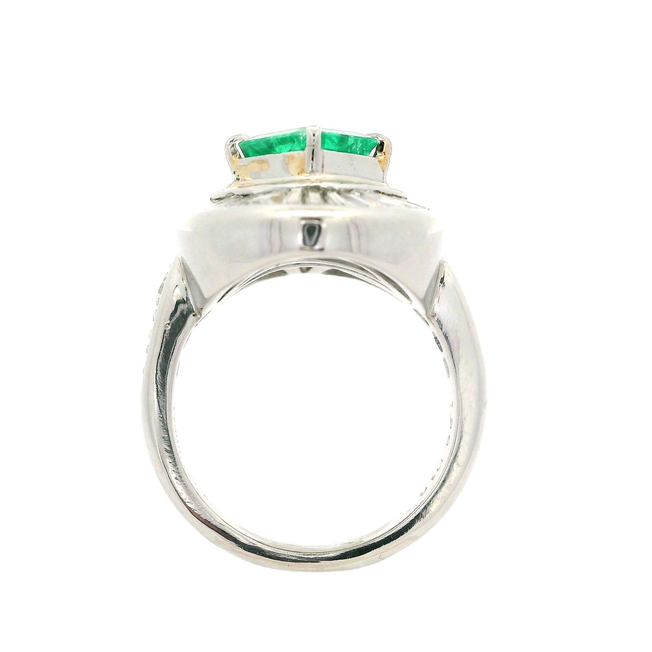 Women's Platinum GIA 2.89ctw Colombian Emerald & Diamond Oval Ballerina Cocktail Ring For Sale