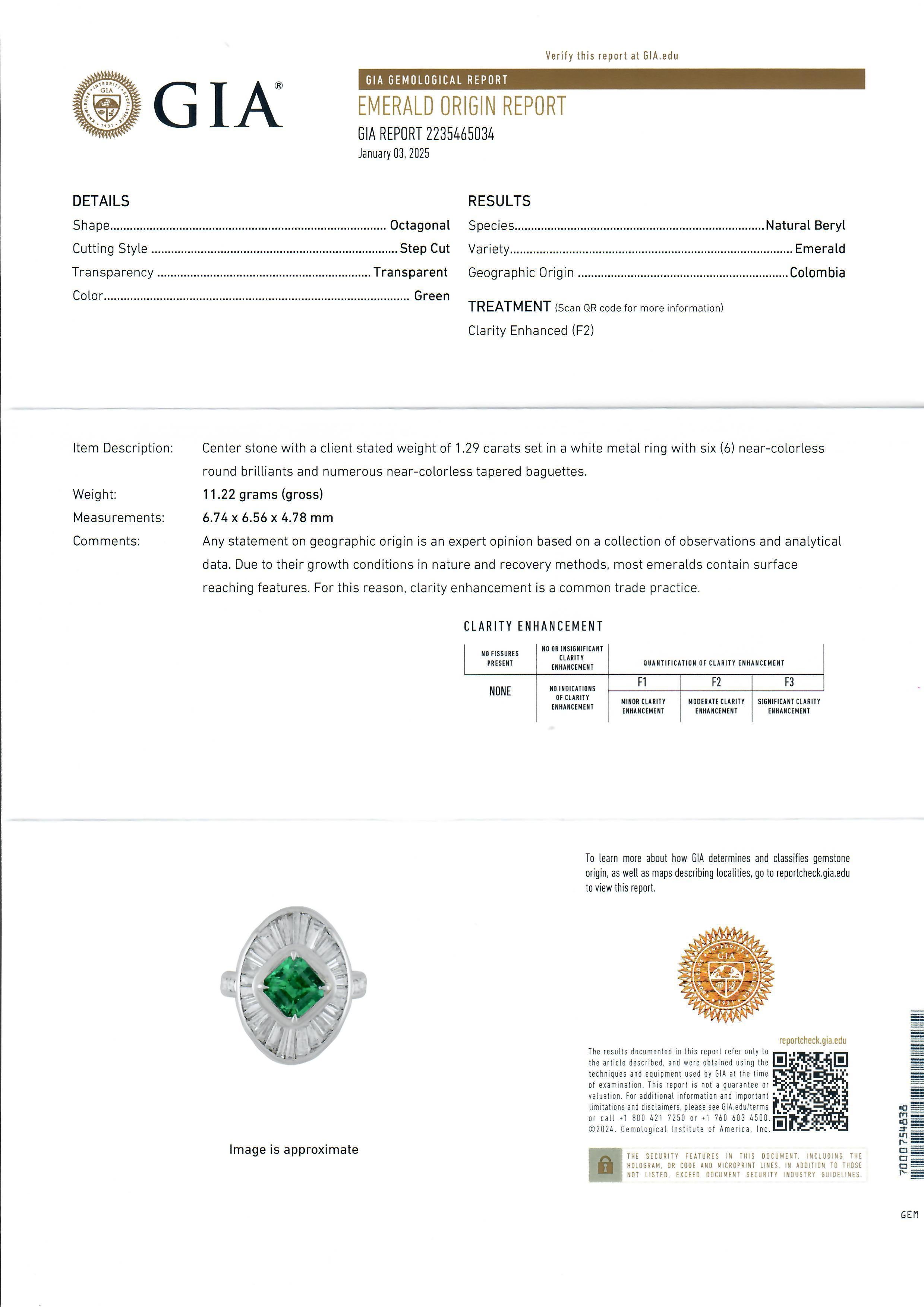 Platinum GIA 2.89ctw Colombian Emerald & Diamond Oval Ballerina Cocktail Ring For Sale 4