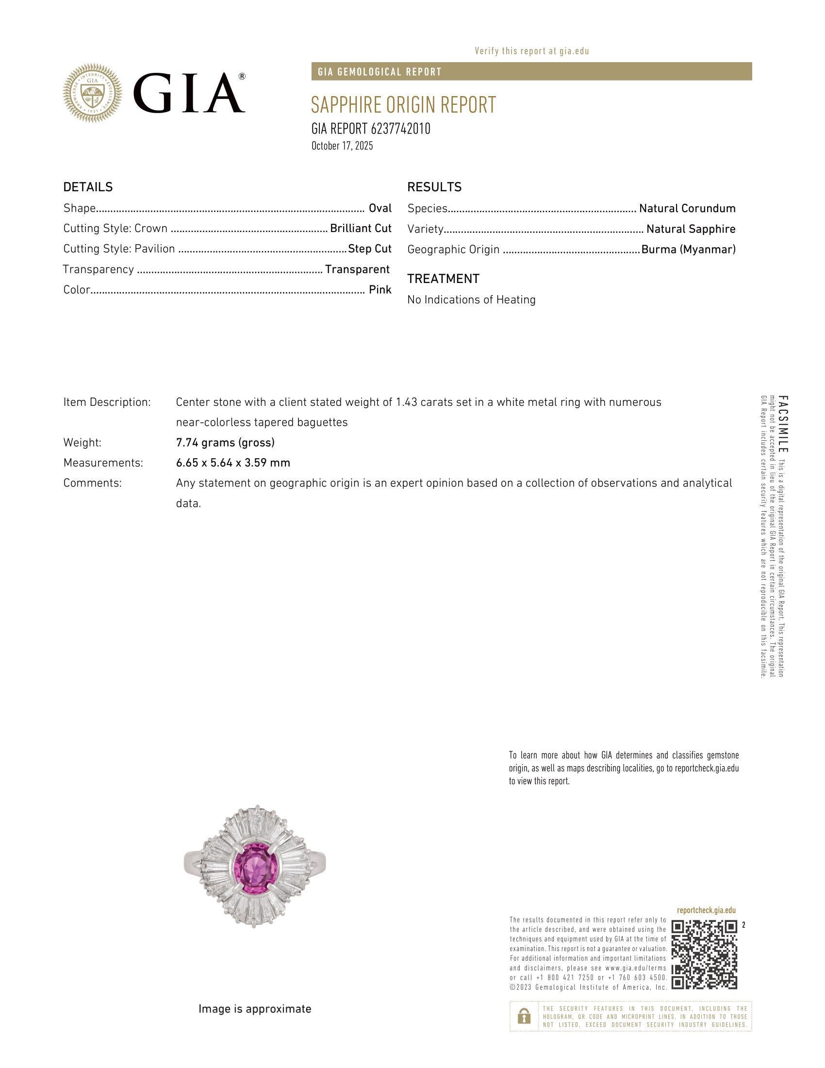 Platinum GIA 2.91ctw Burma Vivid Pink Sapphire Diamond Wavy Ballerina Ring For Sale 6