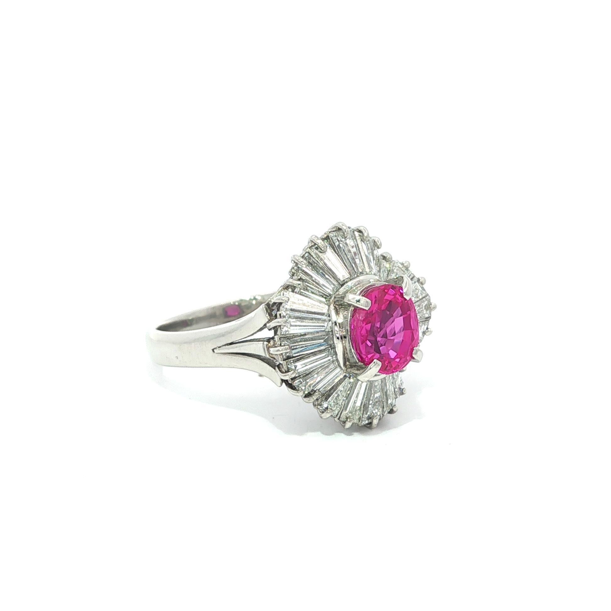 Platinum GIA 2.91ctw Burma Vivid Pink Sapphire Diamond Wavy Ballerina Ring For Sale 12