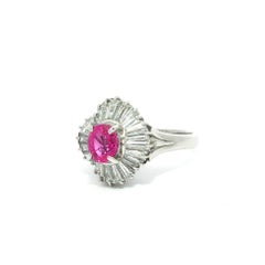 Platinum GIA 2.91ctw Burma Vivid Pink Sapphire Diamond Wavy Ballerina Ring