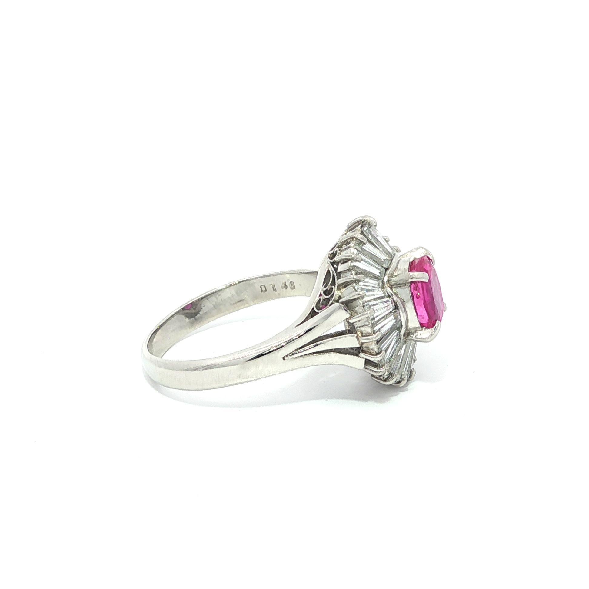 Women's Platinum GIA 2.91ctw Burma Vivid Pink Sapphire Diamond Wavy Ballerina Ring For Sale