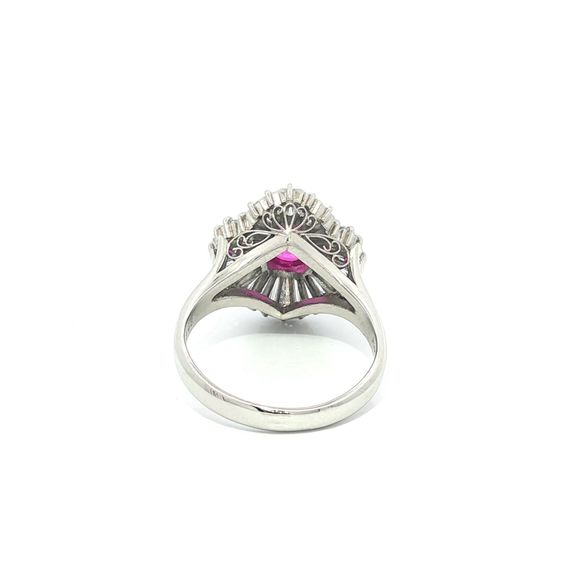 Platinum GIA 2.91ctw Burma Vivid Pink Sapphire Diamond Wavy Ballerina Ring For Sale 2