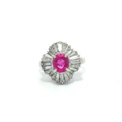 Platinum GIA 2.91ctw Burma Vivid Pink Sapphire Diamond Wavy Ballerina Ring