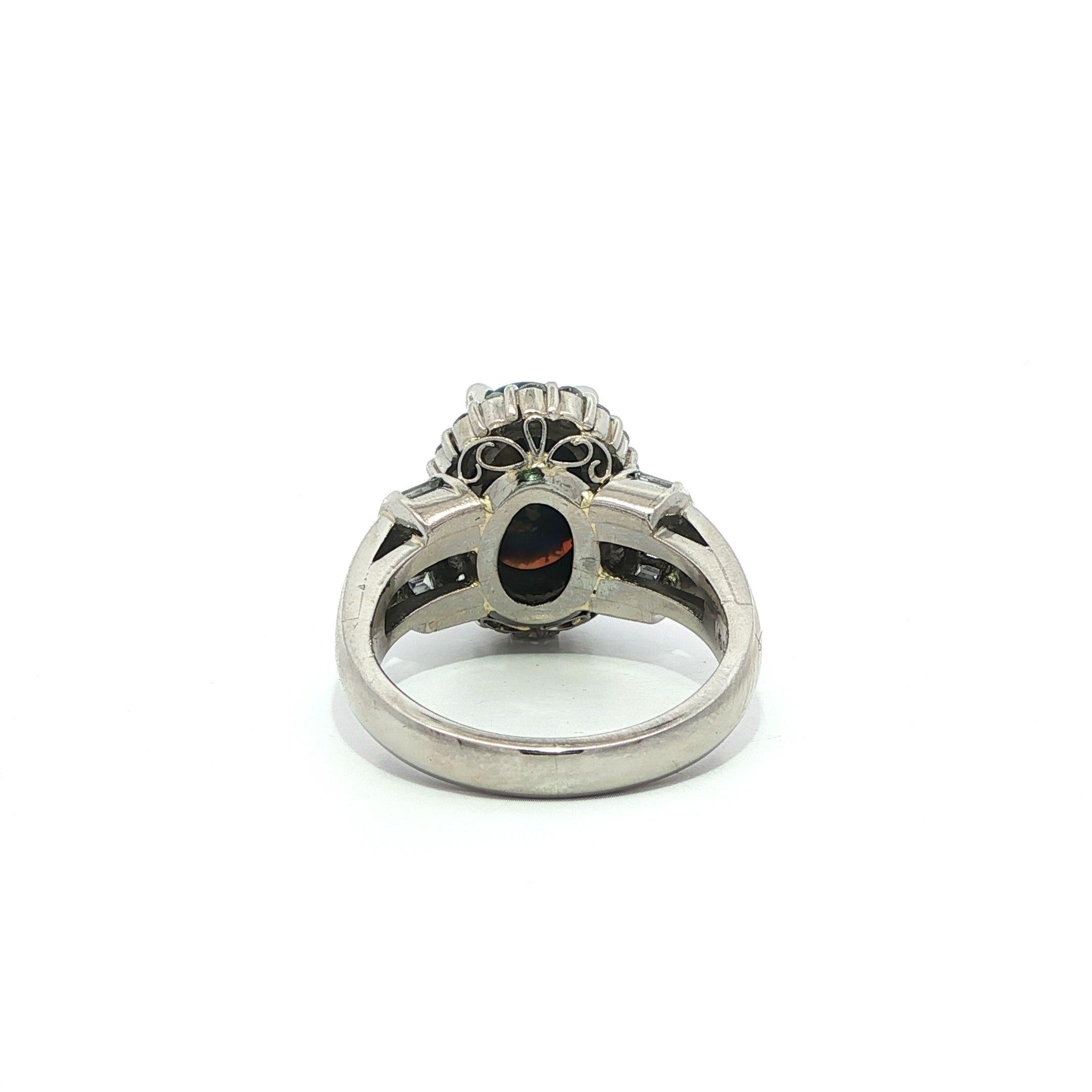 Bague en platine GIA 2.93ctw Oval Cabochon Black Opal W/ Diamond Halo & Sides Ring en vente 4