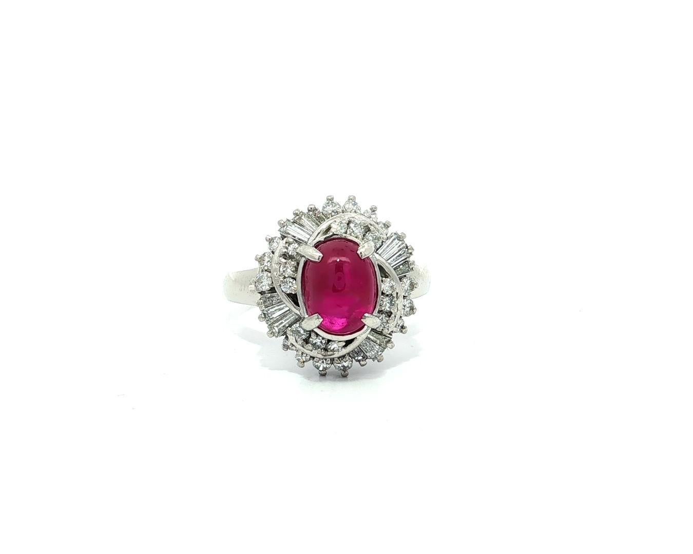 Platino GIA 2,98ct Burma No Heat Star Ruby con vortice di diamanti Mini Ballerina Ring in vendita 8