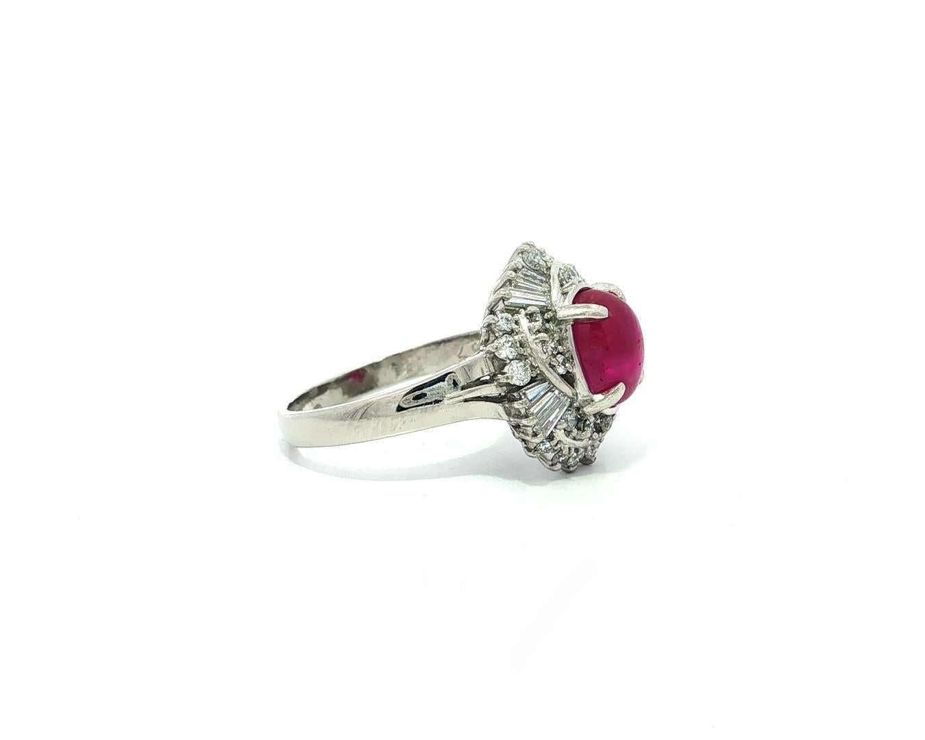 Platino GIA 2,98ct Burma No Heat Star Ruby con vortice di diamanti Mini Ballerina Ring in vendita 11