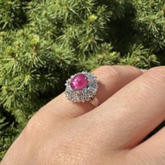 Platinum GIA 2.98ct Burma No Heat Star Ruby w/ Diamond Swirl Mini Ballerina Ring