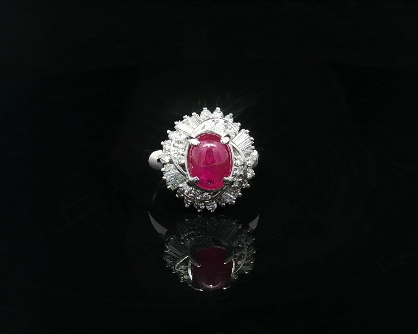 Donna Platino GIA 2,98ct Burma No Heat Star Ruby con vortice di diamanti Mini Ballerina Ring in vendita