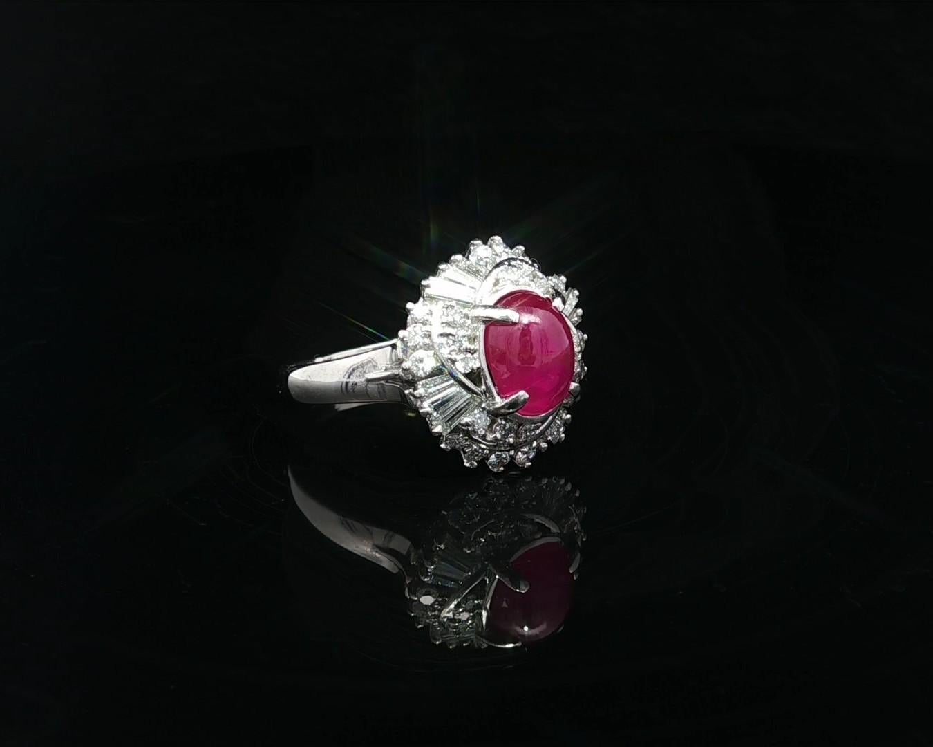 Platino GIA 2,98ct Burma No Heat Star Ruby con vortice di diamanti Mini Ballerina Ring in vendita 1