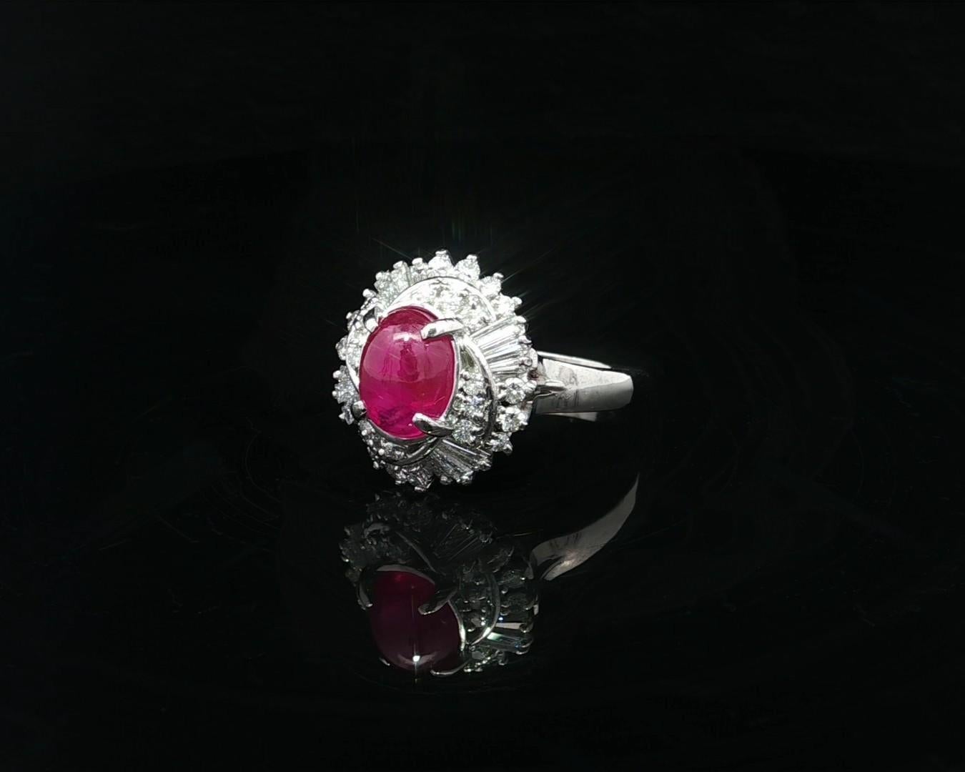 Platino GIA 2,98ct Burma No Heat Star Ruby con vortice di diamanti Mini Ballerina Ring in vendita 2