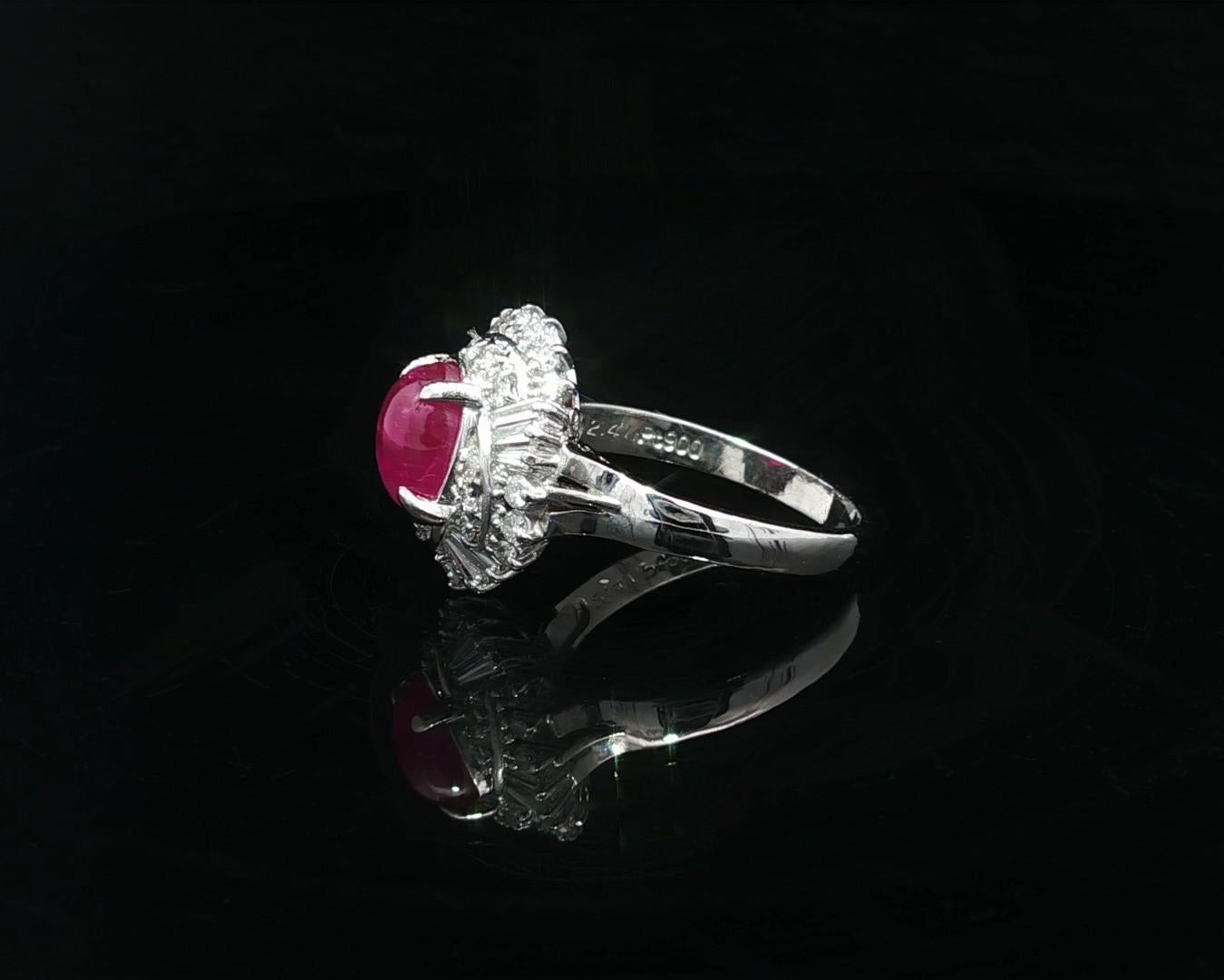 Platino GIA 2,98ct Burma No Heat Star Ruby con vortice di diamanti Mini Ballerina Ring in vendita 3
