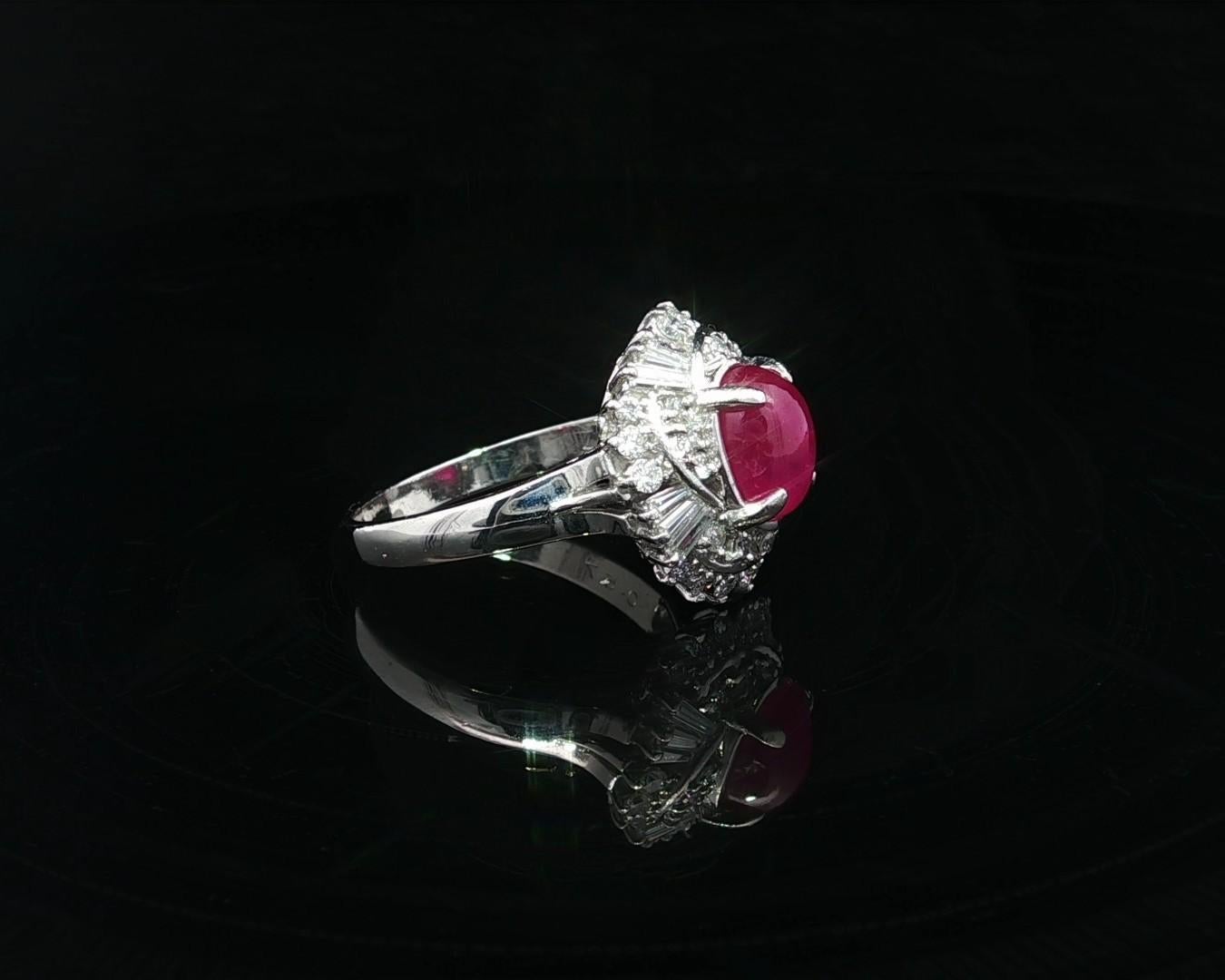 Platino GIA 2,98ct Burma No Heat Star Ruby con vortice di diamanti Mini Ballerina Ring in vendita 4