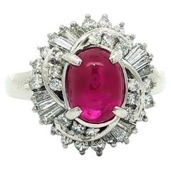 Platinum GIA 2.98ct Burma No Heat Star Ruby w/ Diamond Swirl Mini Ballerina Ring