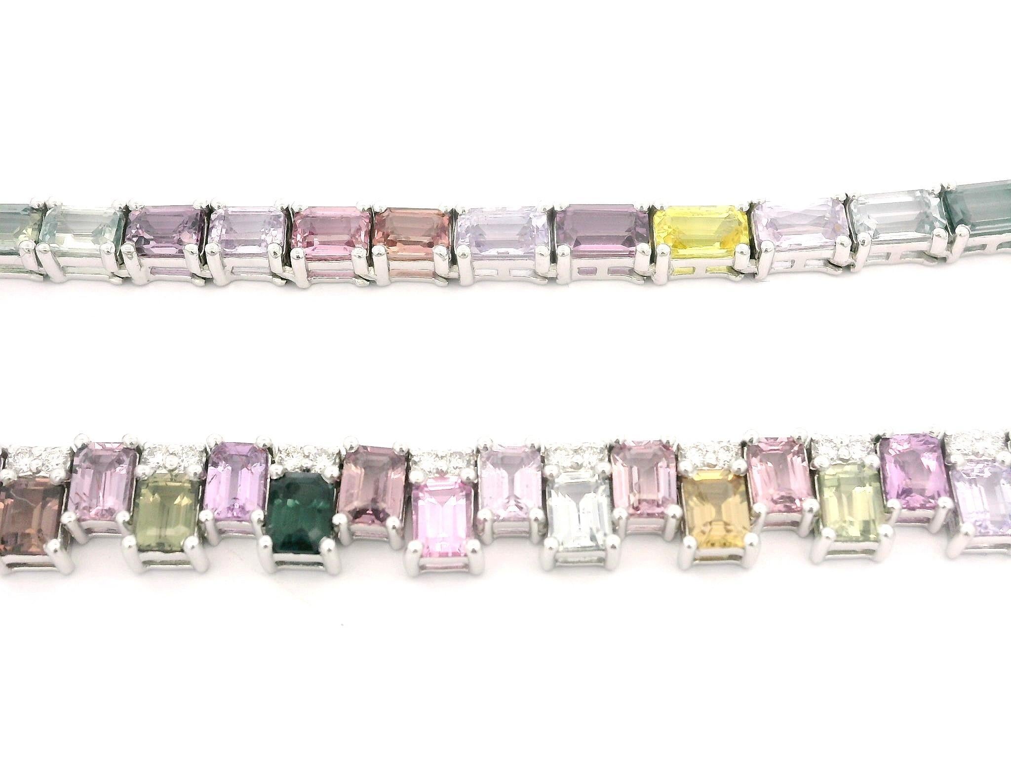 Collier en platine GIA 30.2ctw Rectangular Pastel No Heat Sapphire Diamond Necklace en vente 3