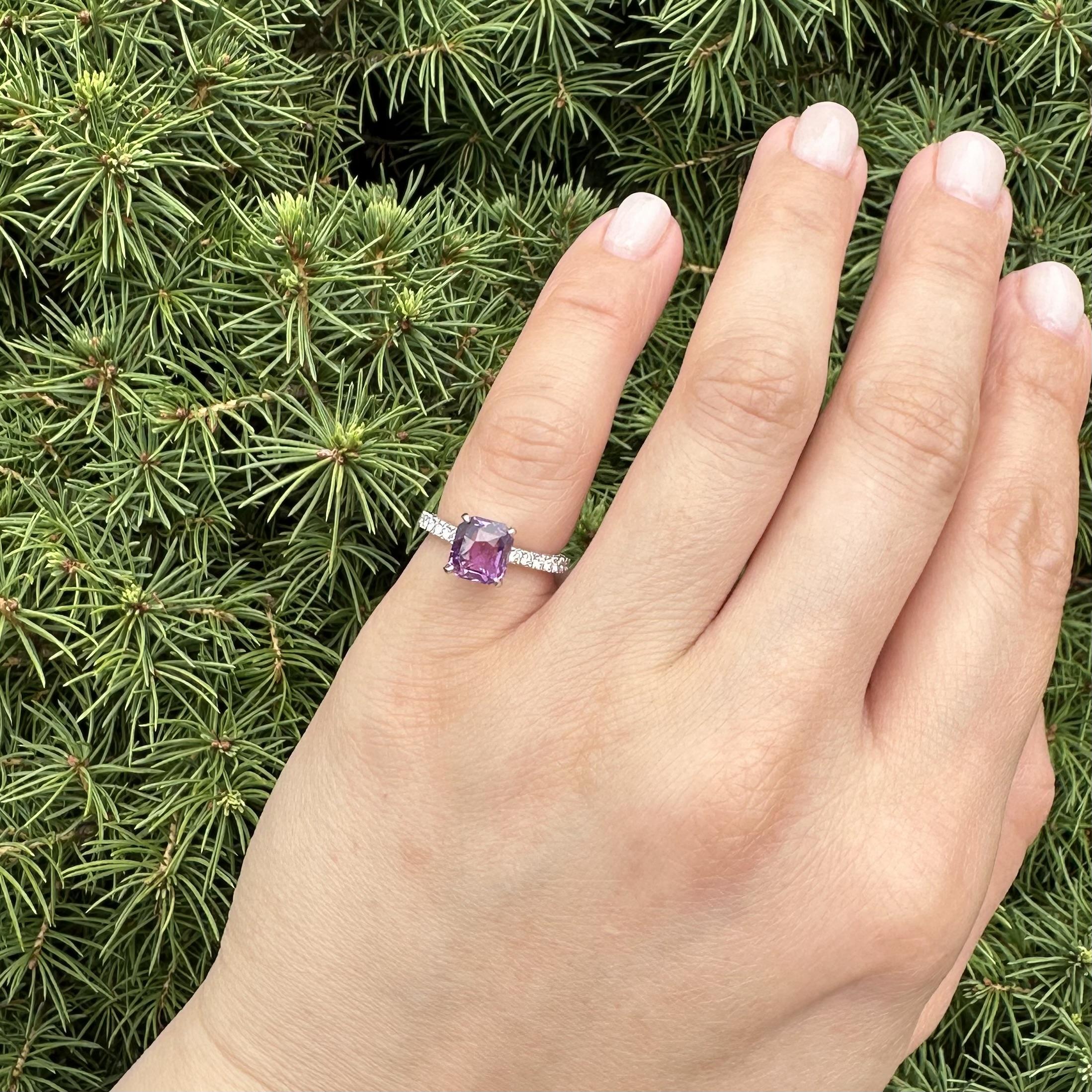 Platin GIA 3,03ct keine Hitze lebendige rosa lila Saphir mit Diamant-Schaft Ring im Angebot 5