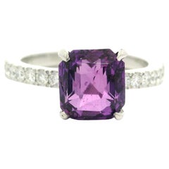 Platin GIA 3,03ct keine Hitze lebendige rosa lila Saphir mit Diamant-Schaft Ring