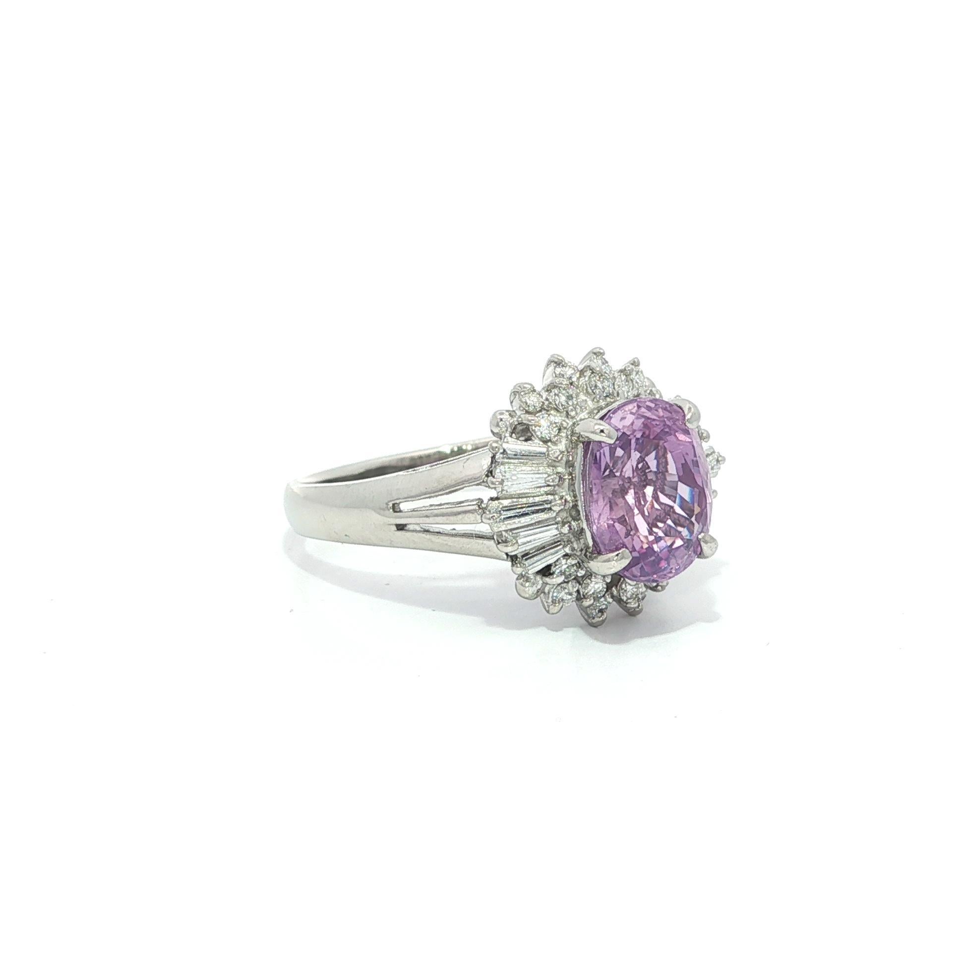 Anello in platino GIA con diamante zaffiro viola rosato di Ceylon senza calore da 3,07ctw in vendita 4