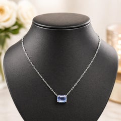 Platinum GIA 3.08ct Ceylon No Heat Sapphire Solitaire Pendant Handmade Chain