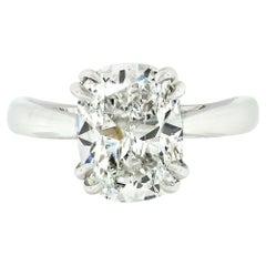 Platinum GIA 3.09 Carat Cushion Brilliant Diamond F SI2 Solitaire Ring