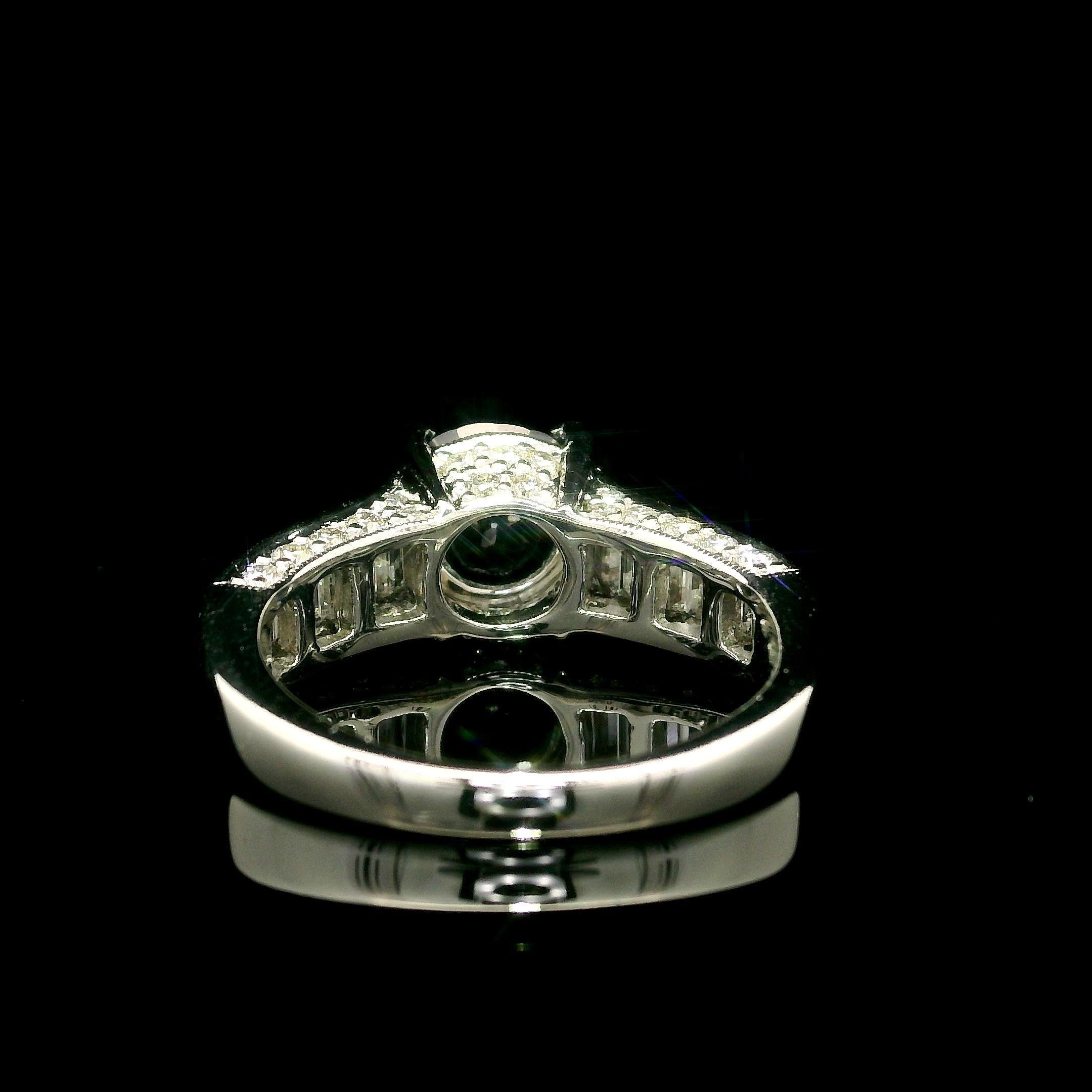 Platinum GIA 3.15ctw Dark Blue Cushion Spinel Baguette Diamond Sides Ring en venta 2