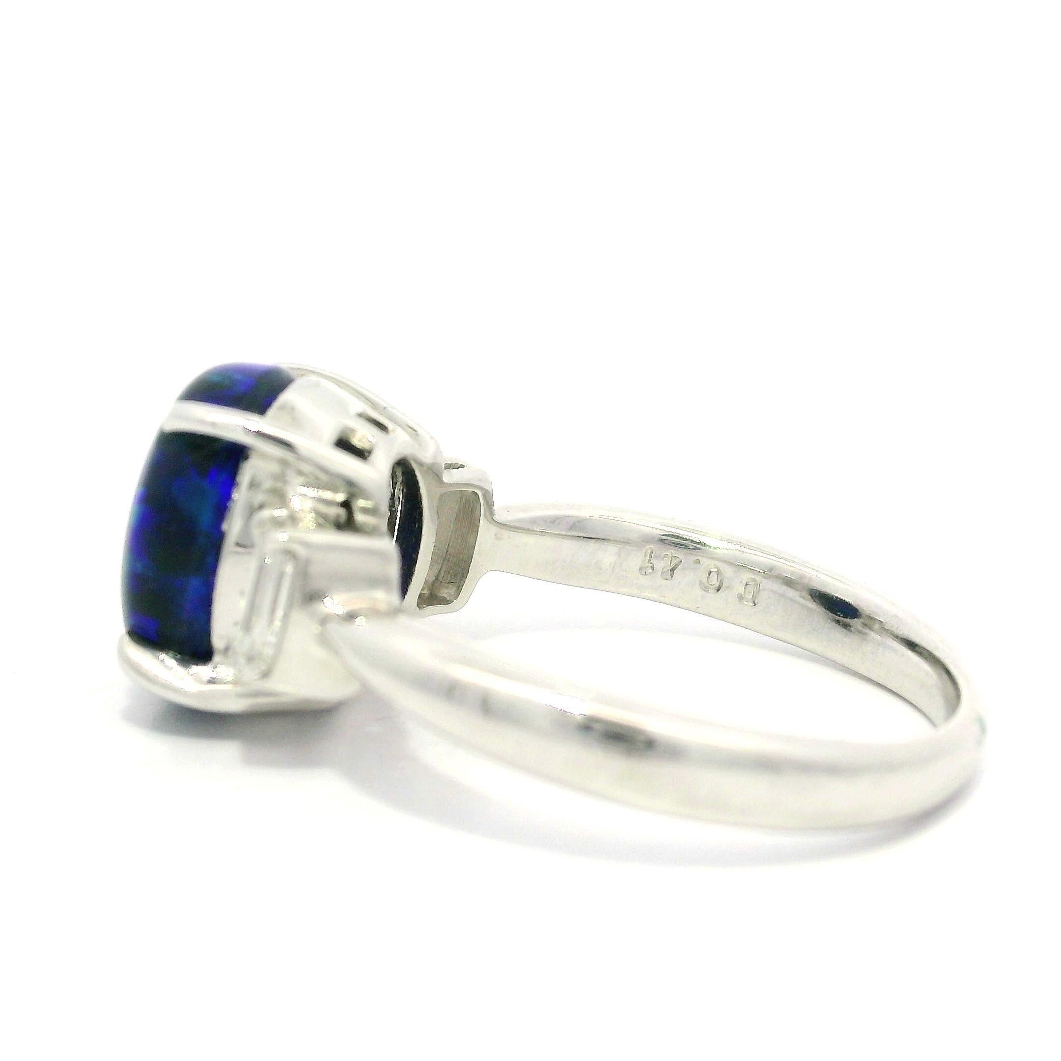 Platinum GIA 3.22ctw Blue Green Black Opal & Baguette Diamond Sides Classic Ring im Angebot 8